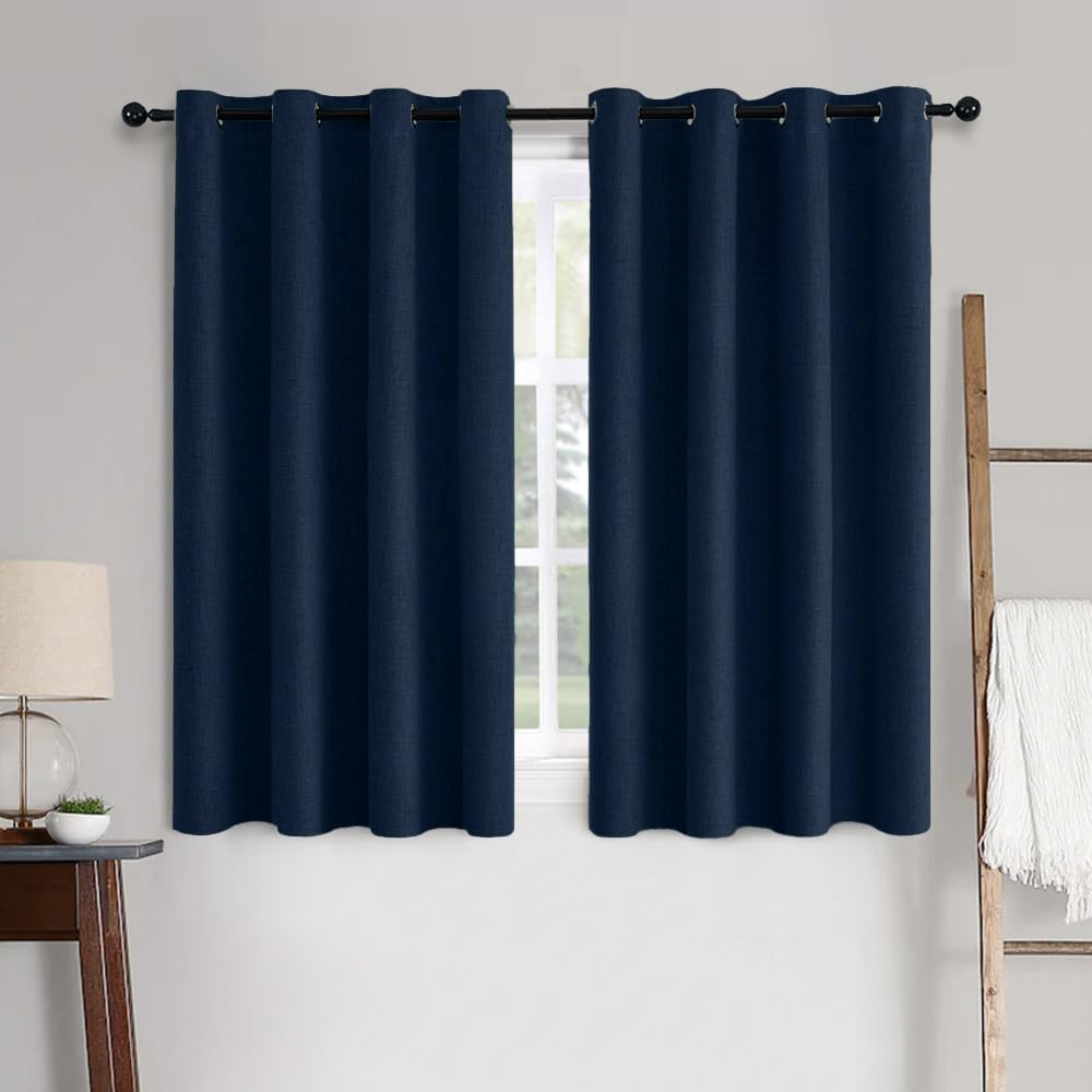 MIULEE 100% Blackout Linen Textured Curtains for Bedroom Solid Thermal Insulated Natural Beige Grommet Room Darkening Curtains & Drapes Luxury Decor for Living Room Nursery 52 x 84 Inch (2 Panels)