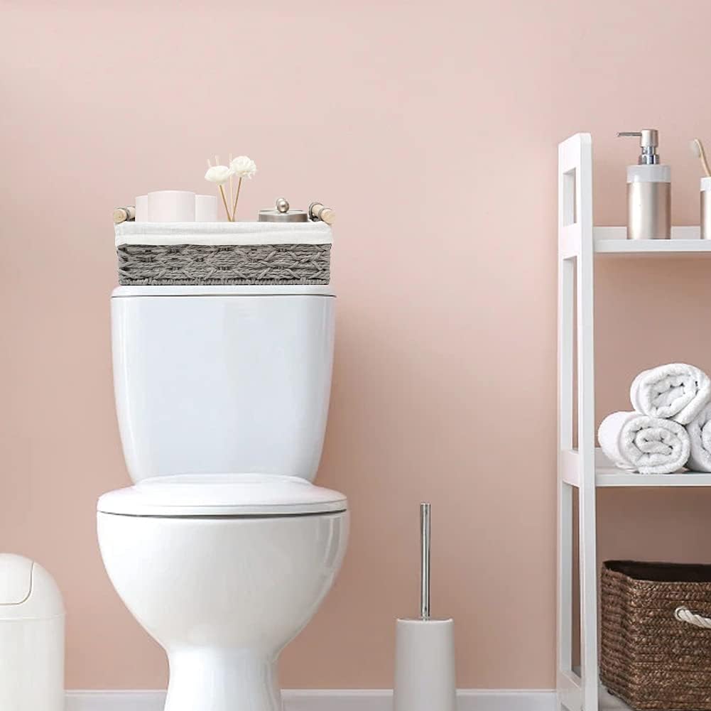 Storage Basket Wicker Baskets for Organizing Storage Bins for Counter Toilet Paper Storage Basket for Toilet Tank Top (Set of 2,Grey)