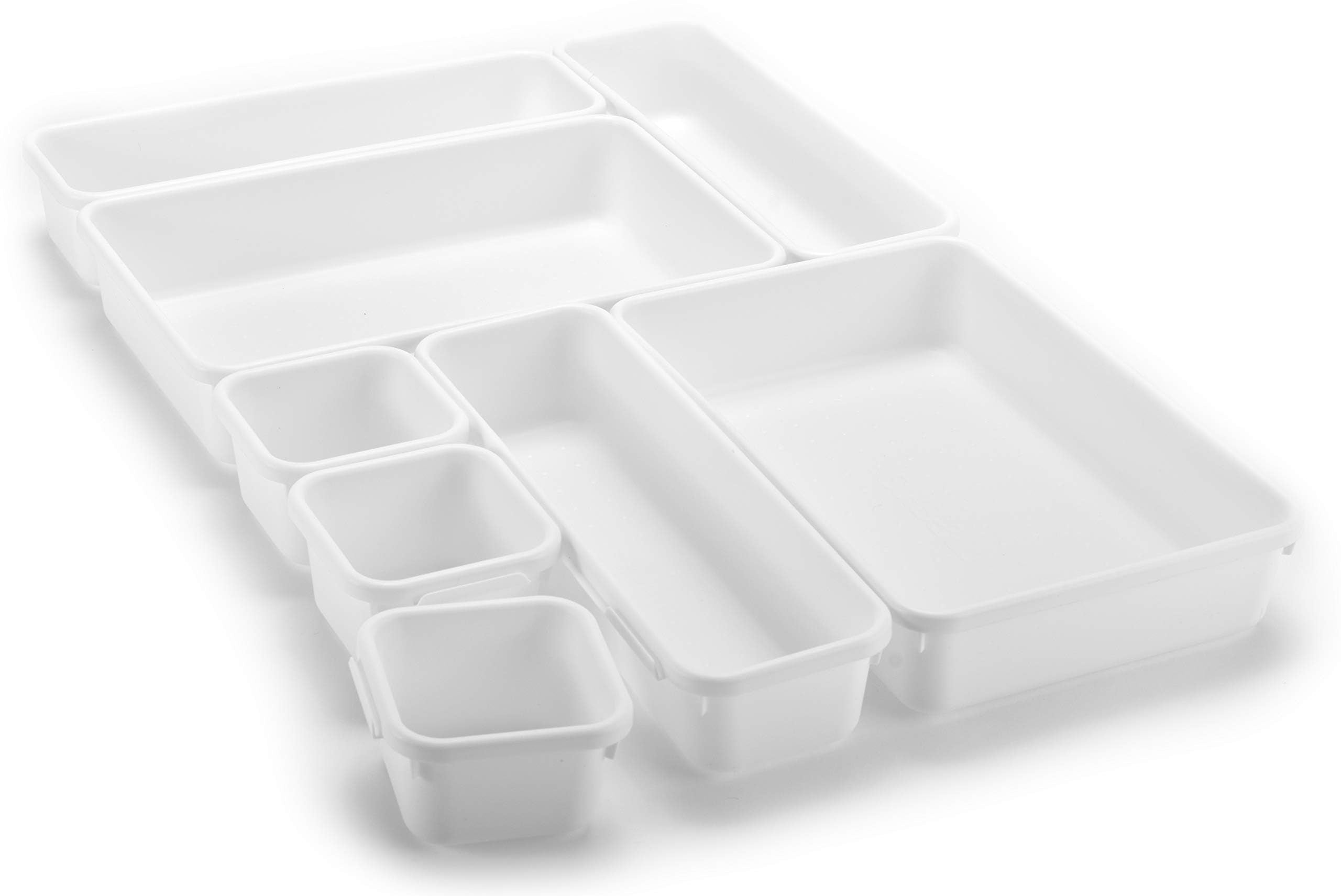 Masirs Interlocking Drawer Organizer Bins, Durable Plastic, Various Sizes for Custom Layout Design, Great for Desk Drawer, Tool Box or Garage Organization, (Black | 8-Piece Set)
