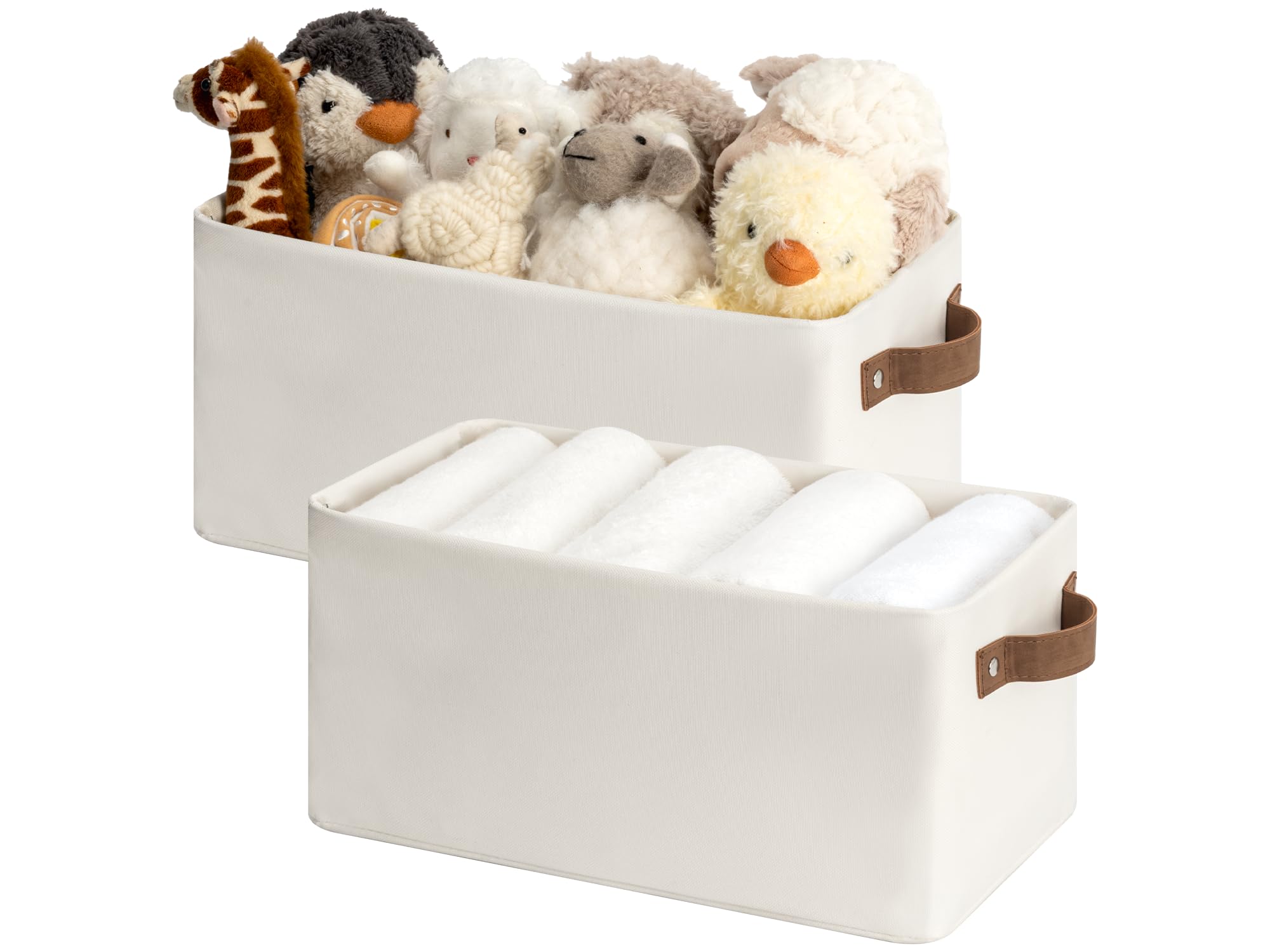 StorageWorks Narrow Storage Bins, Small Basket for Closet and Shelves, Fabric Organizer with Handles, Toilet Paper Storage, Khaki and Beige Stripes, 2-Pack