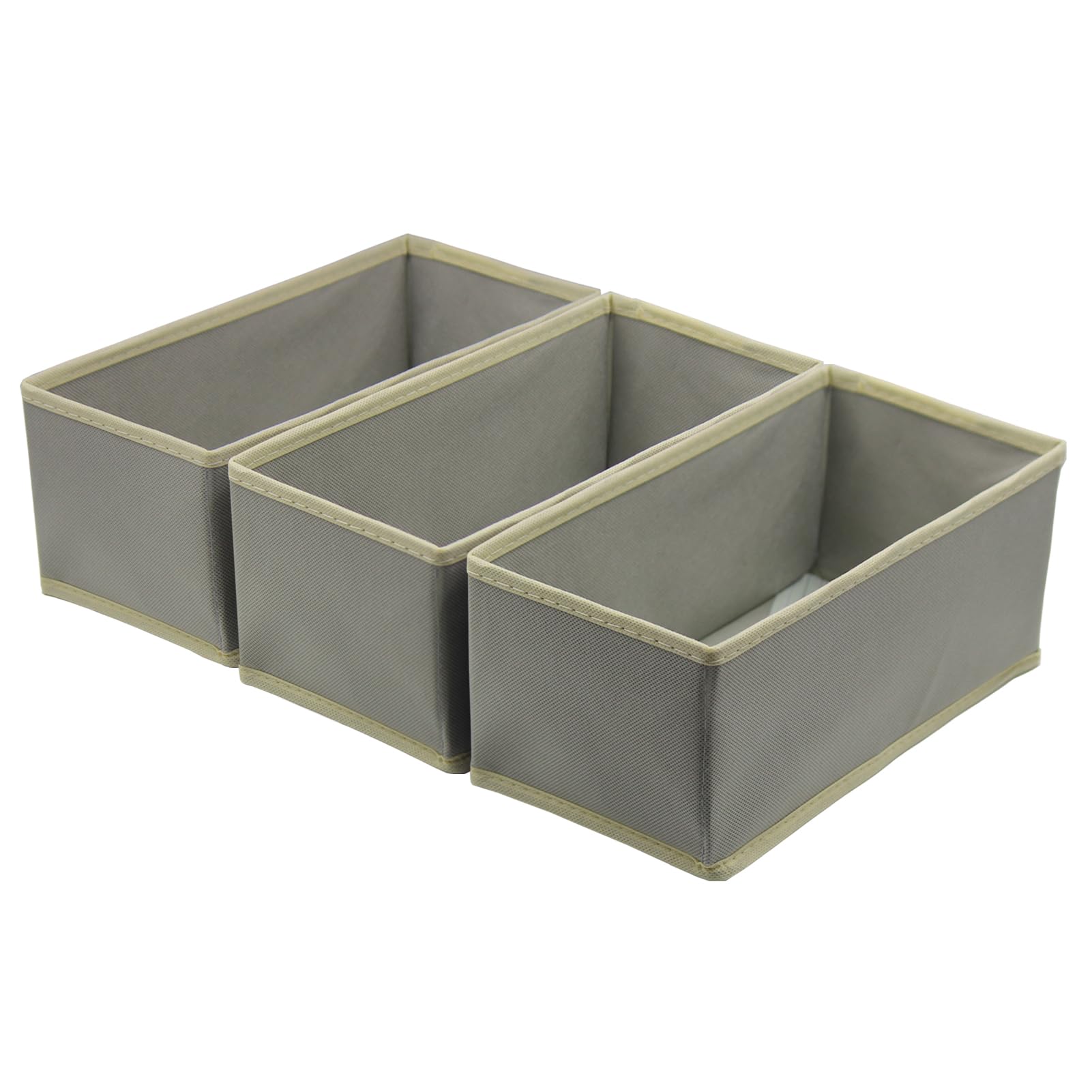 Bructhun Sock Drawer Organizer 3 Pack - Collapsible Fabric Storage Bins for Underwear Divider, Small Closet Organizers with 3 Compartments, Gray