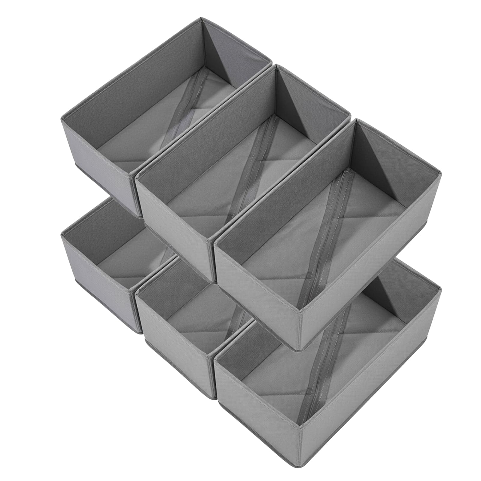 Bructhun Sock Drawer Organizer 3 Pack - Collapsible Fabric Storage Bins for Underwear Divider, Small Closet Organizers with 3 Compartments, Gray