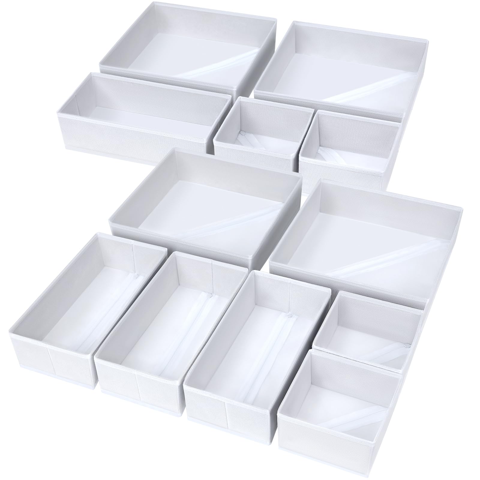 DIMJ Drawer Organizer Clothes, 12 Pack Dresser Organizer, Foldable Closet Organizers and Storage, Fabric Dresser Bins, Drawer Dividers for Nursery, Baby Clothes, Underwears, Sock (Beige)