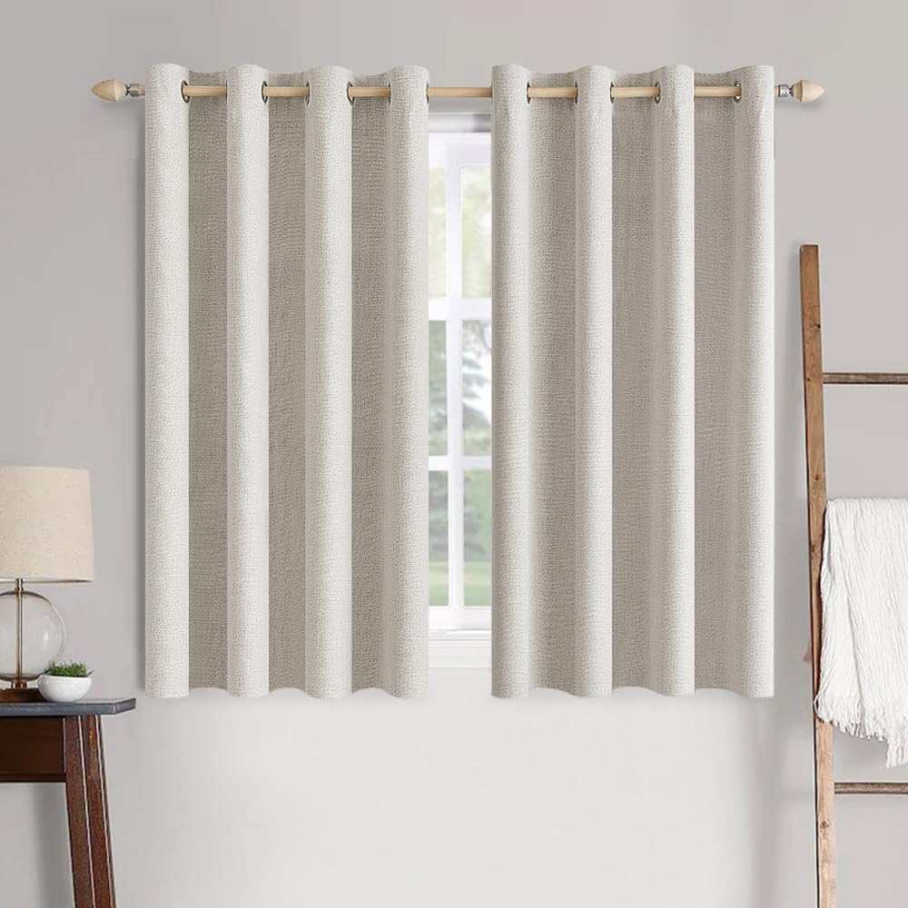 MIULEE 100% Blackout Linen Textured Curtains for Bedroom Solid Thermal Insulated Natural Beige Grommet Room Darkening Curtains & Drapes Luxury Decor for Living Room Nursery 52 x 84 Inch (2 Panels)