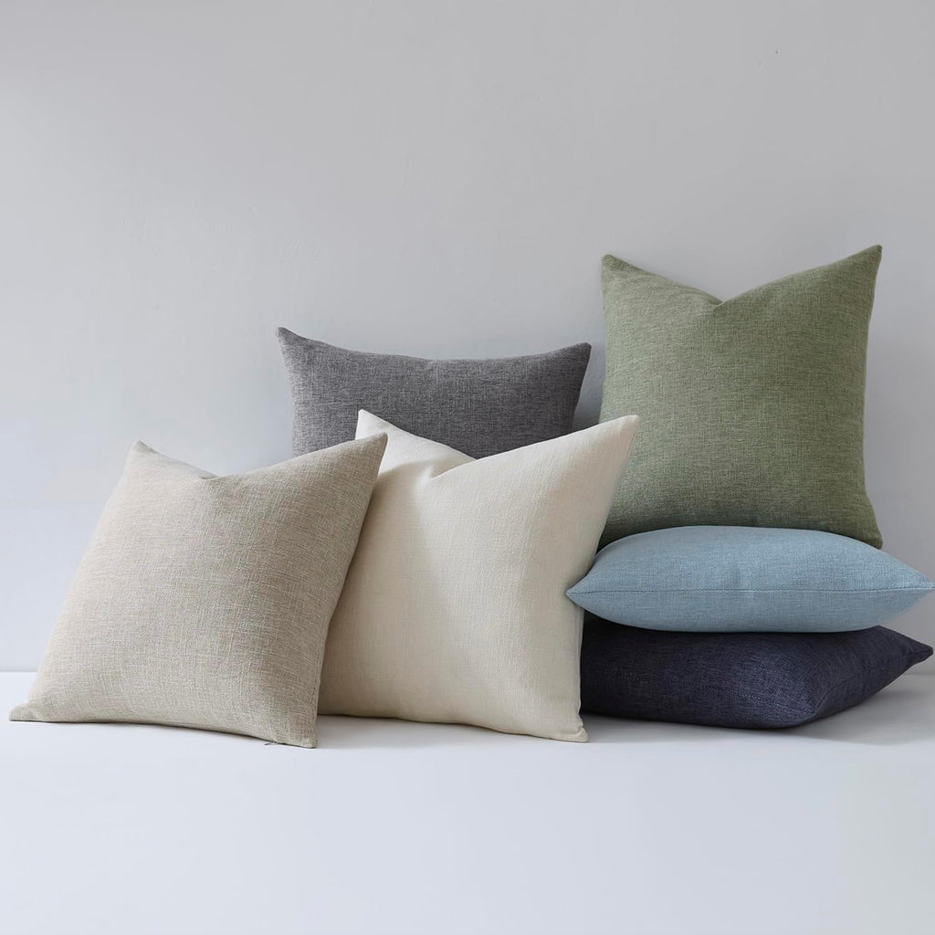 Meekio Set of 2 Ivory Throw Pillow Covers 18x18, Modern Farmhouse Linen Blend Decorative Pillow Covers for Couch Sofa Bed, Neutral Home Decor