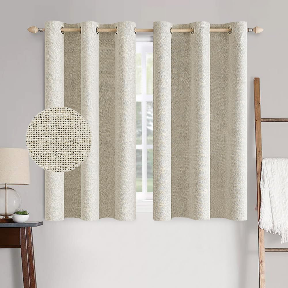 MIULEE 100% Blackout Linen Textured Curtains for Bedroom Solid Thermal Insulated Natural Beige Grommet Room Darkening Curtains & Drapes Luxury Decor for Living Room Nursery 52 x 84 Inch (2 Panels)