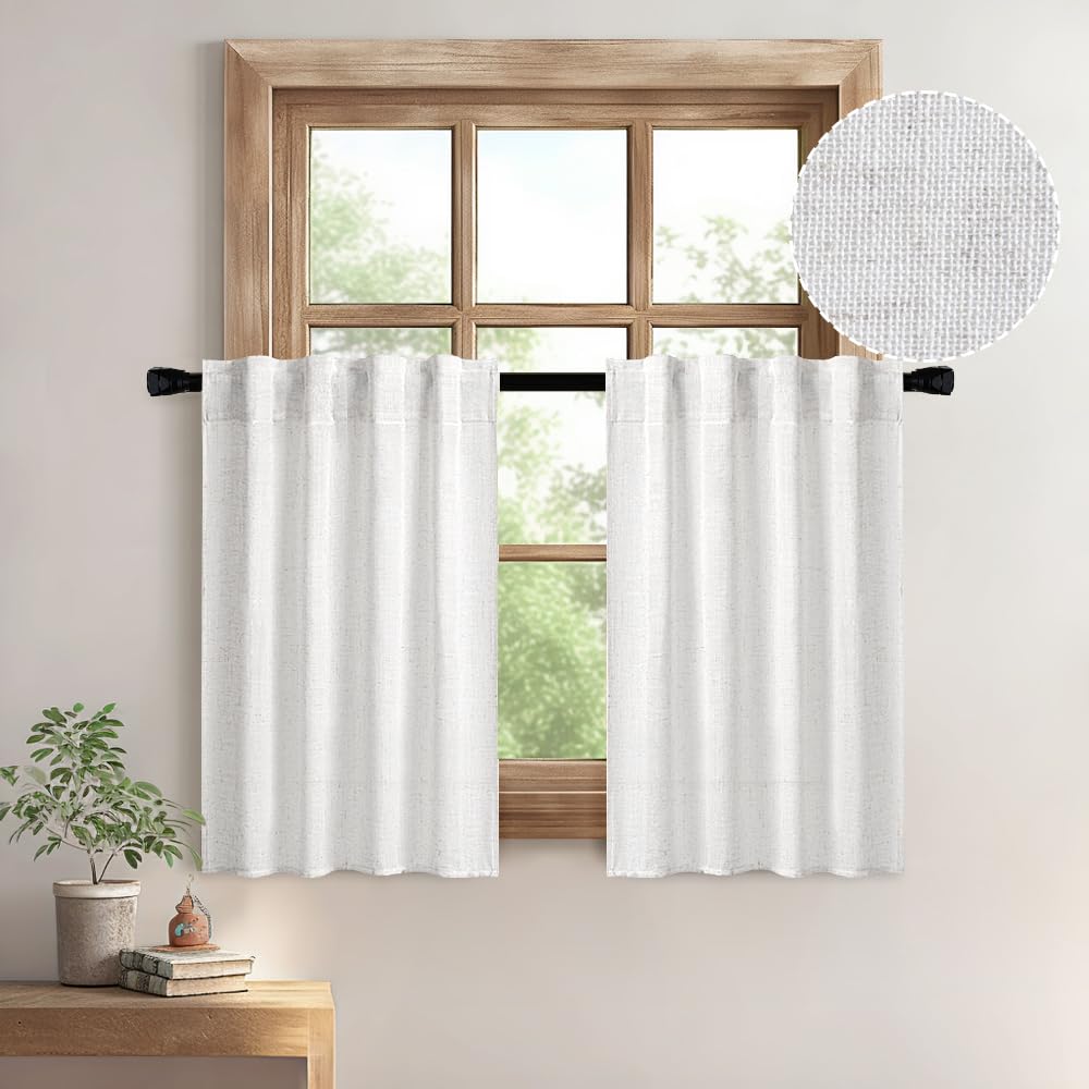 MIULEE Taupe Linen Curtains 84 Inch Length for Bedroom Living Room, Soft Thick Linen Textured Window Drapes Semi Sheer Light Filtering Back Tab Rod Pocket Burlap Look Farmhouse Country Decor, 2 Panels