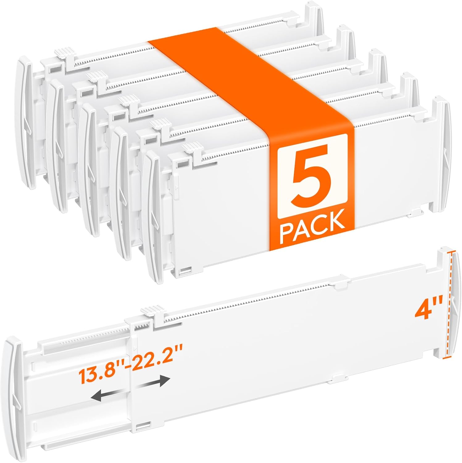 Lifewit Drawer Dividers for Clothes, 3.2" Tall 10.5"-16.5" Expandable Dresser Drawer Organizers, Adjustable White Plastic Separators for Kitchen, Cabinet, Nursery, Socks & Underwear Storage, 4 Pack
