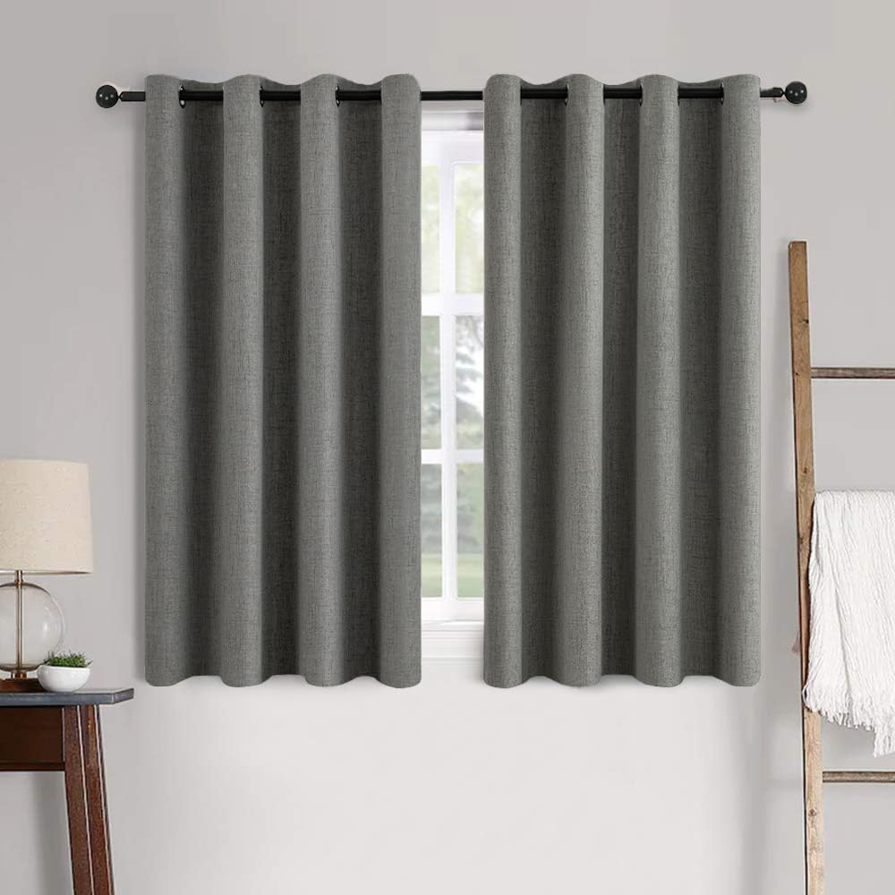 MIULEE 100% Blackout Linen Textured Curtains for Bedroom Solid Thermal Insulated Natural Beige Grommet Room Darkening Curtains & Drapes Luxury Decor for Living Room Nursery 52 x 84 Inch (2 Panels)