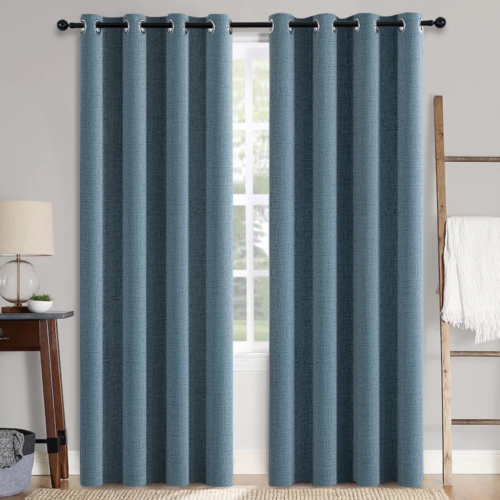 MIULEE 100% Blackout Linen Textured Curtains for Bedroom Solid Thermal Insulated Natural Beige Grommet Room Darkening Curtains & Drapes Luxury Decor for Living Room Nursery 52 x 84 Inch (2 Panels)