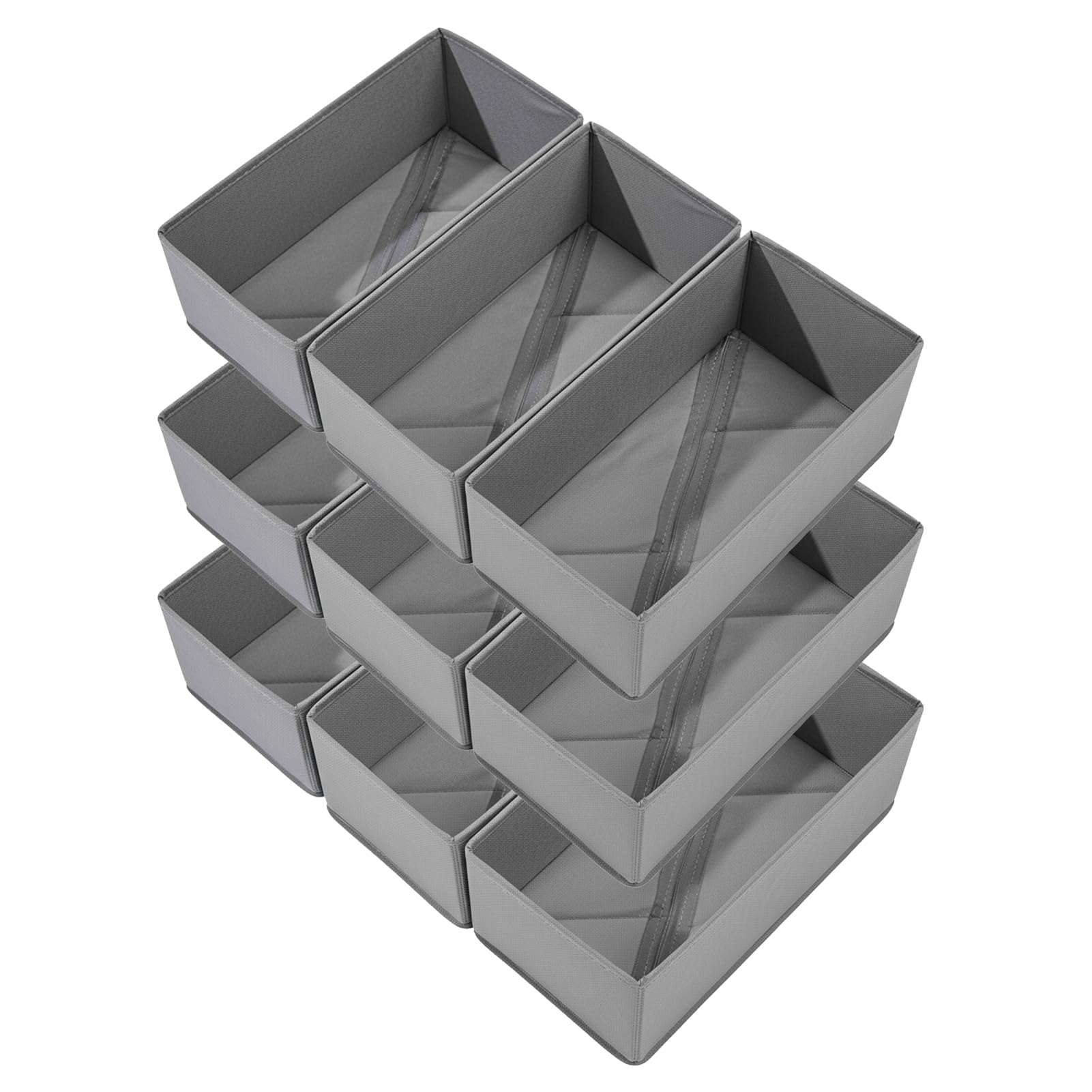 Bructhun Sock Drawer Organizer 3 Pack - Collapsible Fabric Storage Bins for Underwear Divider, Small Closet Organizers with 3 Compartments, Gray