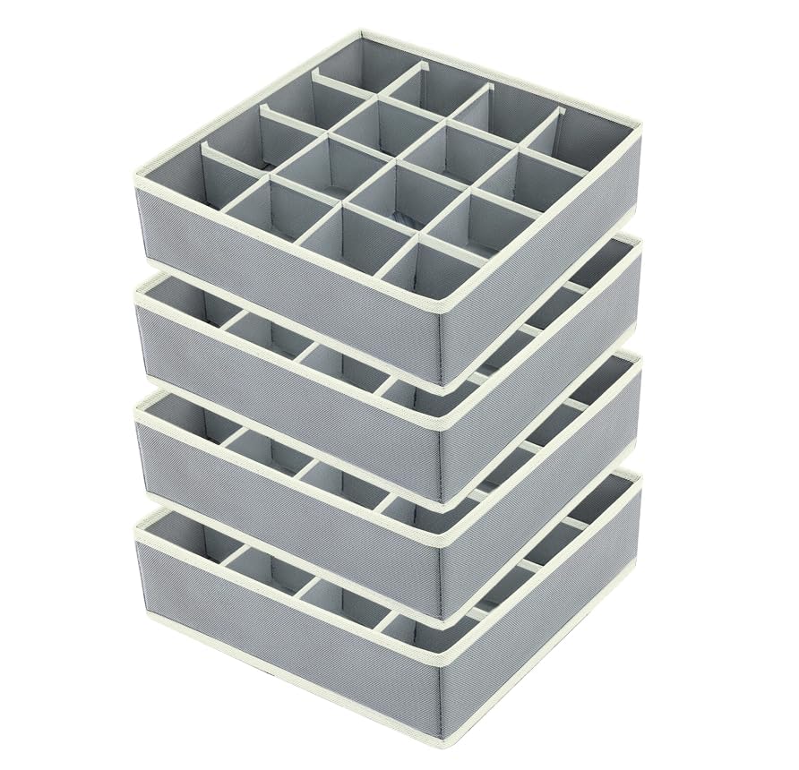 Joyoldelf Sock Drawer Organizer Divider 2 Packs Underwear Organizer, 24 Cell Closet Organizers and Storage Organizer Sock Holders Organizers for Storing Socks, Handkerchiefs, Ties, Belts (Grey)