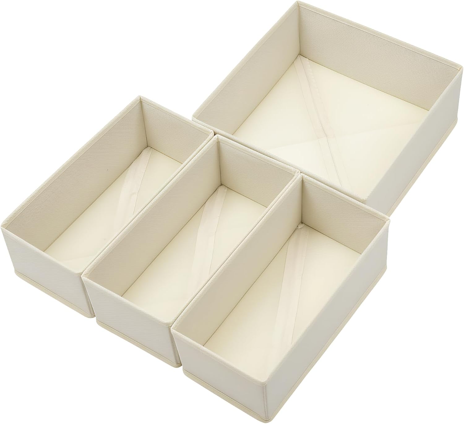 Bructhun Drawer Organizer Set of 4 Beige - Fabric Storage Bins for Clothes, Underwear, Socks & Bras - 11" Dresser Dividers for Bedroom Closet
