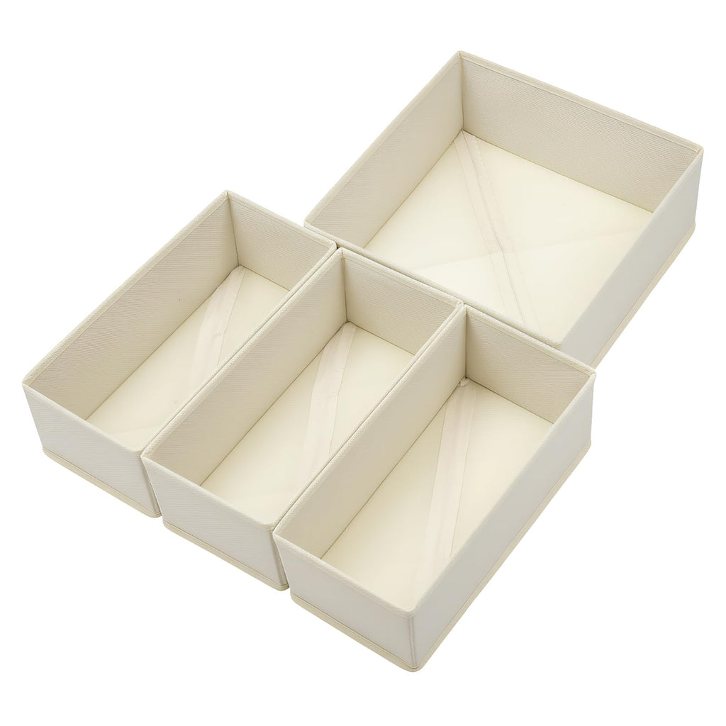 Bructhun Drawer Organizer Set of 4 Beige - Fabric Storage Bins for Clothes, Underwear, Socks & Bras - 11" Dresser Dividers for Bedroom Closet