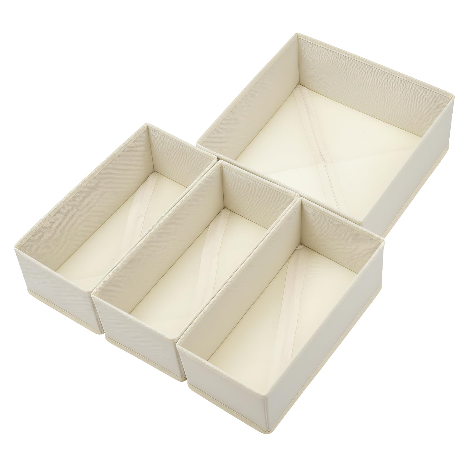 Bructhun Drawer Organizer Set of 4 Beige - Fabric Storage Bins for Clothes, Underwear, Socks & Bras - 11" Dresser Dividers for Bedroom Closet