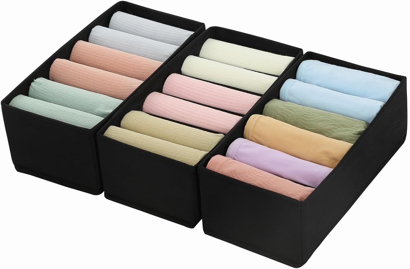 Qozary 3 Pack Sock Underwear Drawer Organizer Dividers, Non-Woven Fabric Collapsible Cabinet Closet Storage Boxes for Clothes, Socks, Lingerie, Underwear, Tie, Belt, Baby, Bedroom (Gray, 6 Cells)