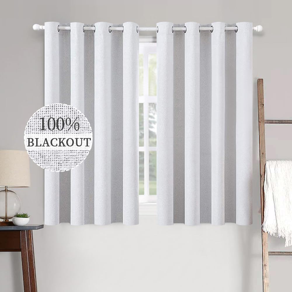 MIULEE 100% Blackout Linen Textured Curtains for Bedroom Solid Thermal Insulated Natural Beige Grommet Room Darkening Curtains & Drapes Luxury Decor for Living Room Nursery 52 x 84 Inch (2 Panels)