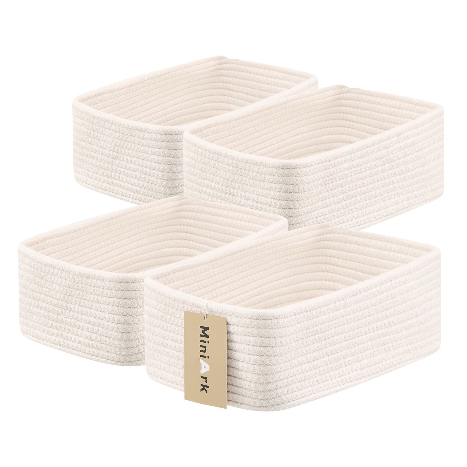 MiniArk Small Storage Baskets for Organizing | Closet Organizer Bins | Shelf Toy Basket | Woven Rope Baskets | Cube Decorative Box | Shallow Basket | L11.5xW7.5xH4.7| Brown