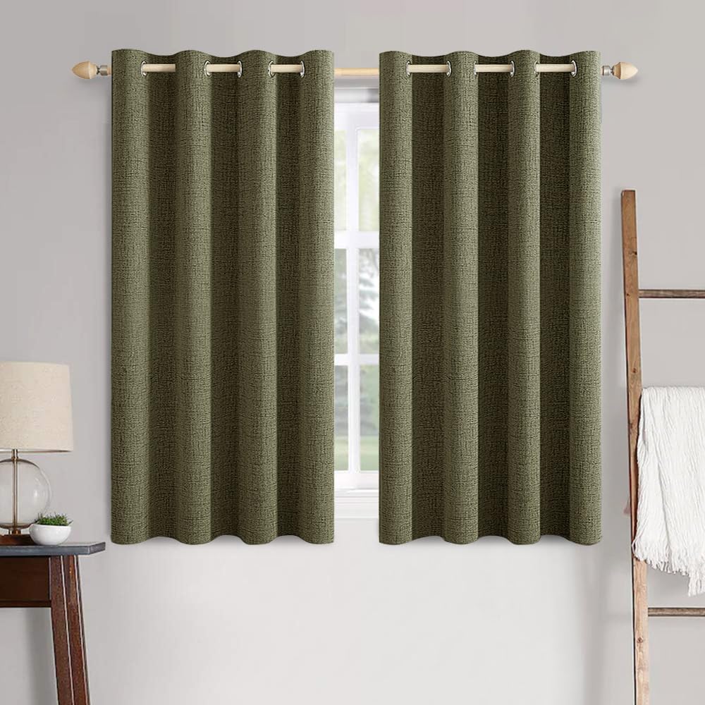 MIULEE 100% Blackout Linen Textured Curtains for Bedroom Solid Thermal Insulated Natural Beige Grommet Room Darkening Curtains & Drapes Luxury Decor for Living Room Nursery 52 x 84 Inch (2 Panels)
