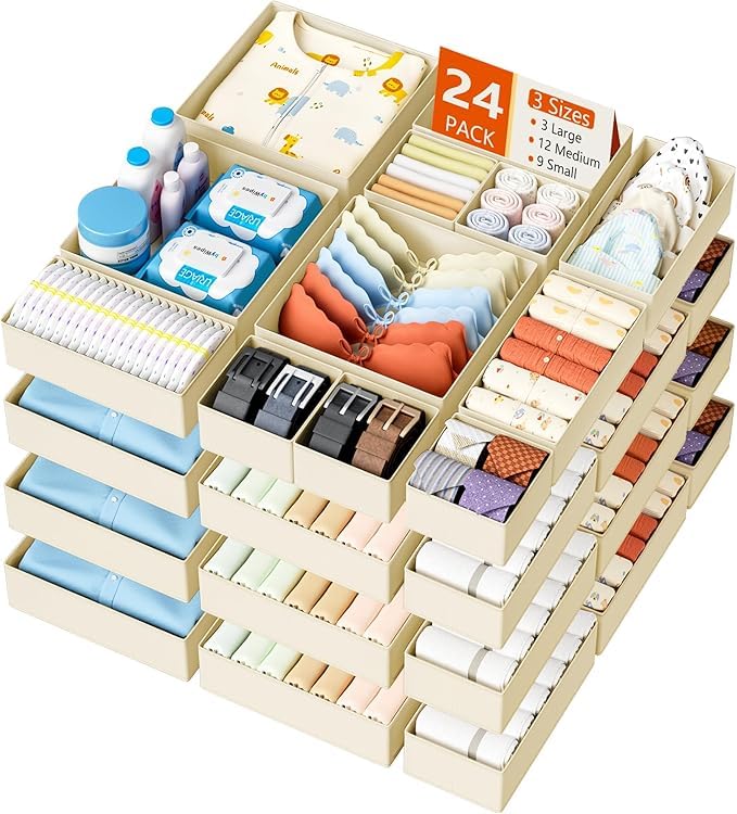 DIMJ Drawer Organizer Clothes Storage - 18 Pack Baby Dresser Organizer for Nursery, Foldable Closet Drawer Organizer Bins for Bedroom Organization, Fabric Storage Dividers for Socks, Underwears, Bras