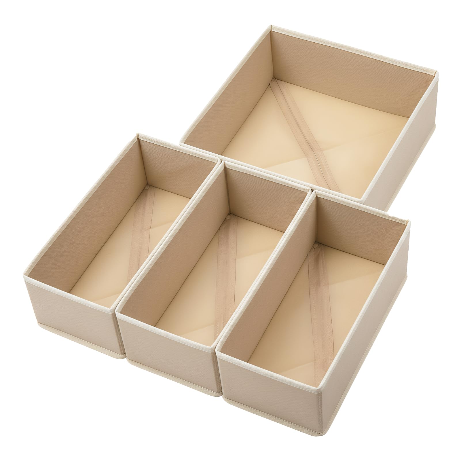Bructhun Drawer Organizer Set of 4 Beige - Fabric Storage Bins for Clothes, Underwear, Socks & Bras - 11" Dresser Dividers for Bedroom Closet