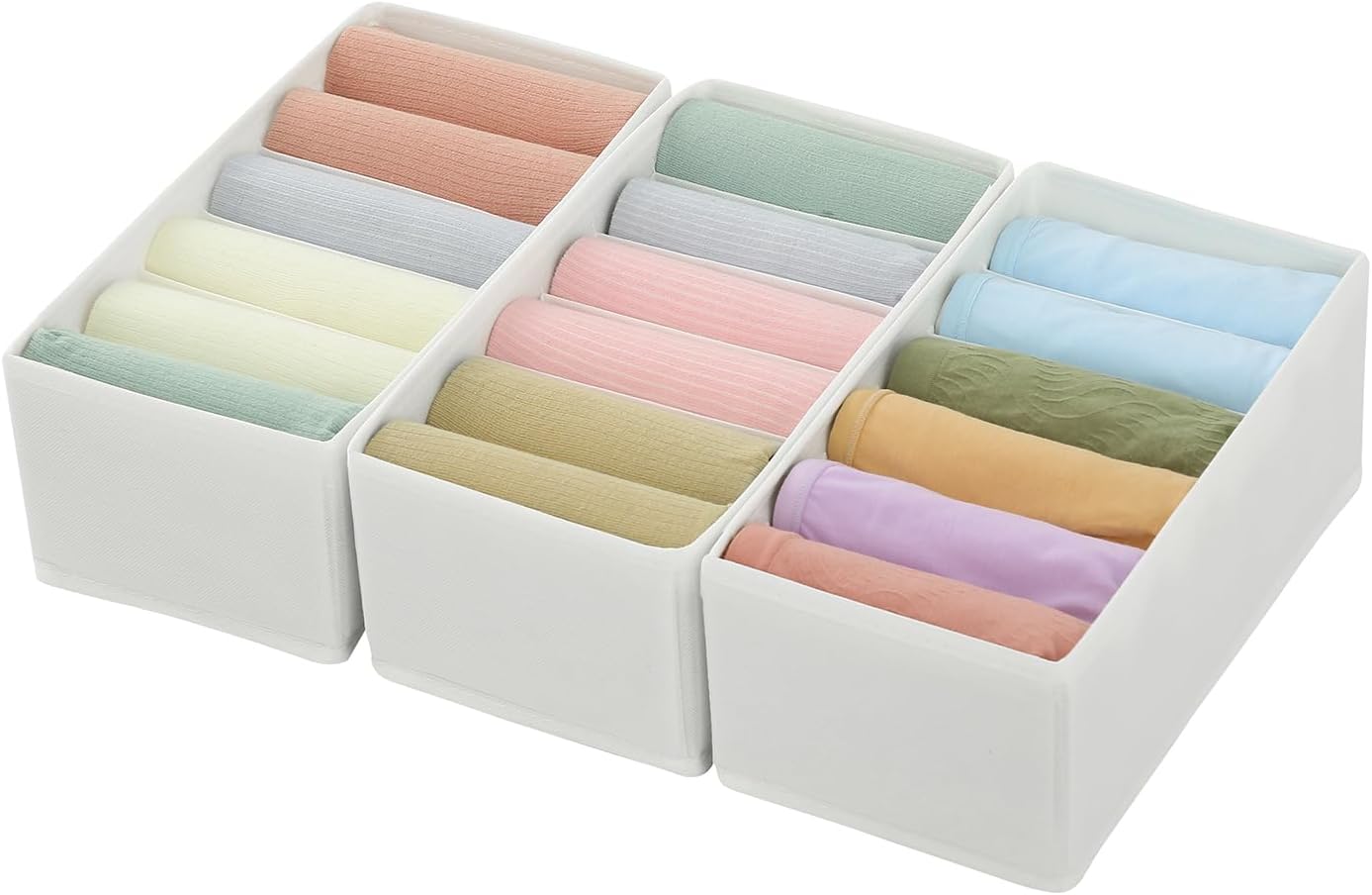 Qozary 3 Pack Sock Underwear Drawer Organizer Dividers, Non-Woven Fabric Collapsible Cabinet Closet Storage Boxes for Clothes, Socks, Lingerie, Underwear, Tie, Belt, Baby, Bedroom (Gray, 6 Cells)