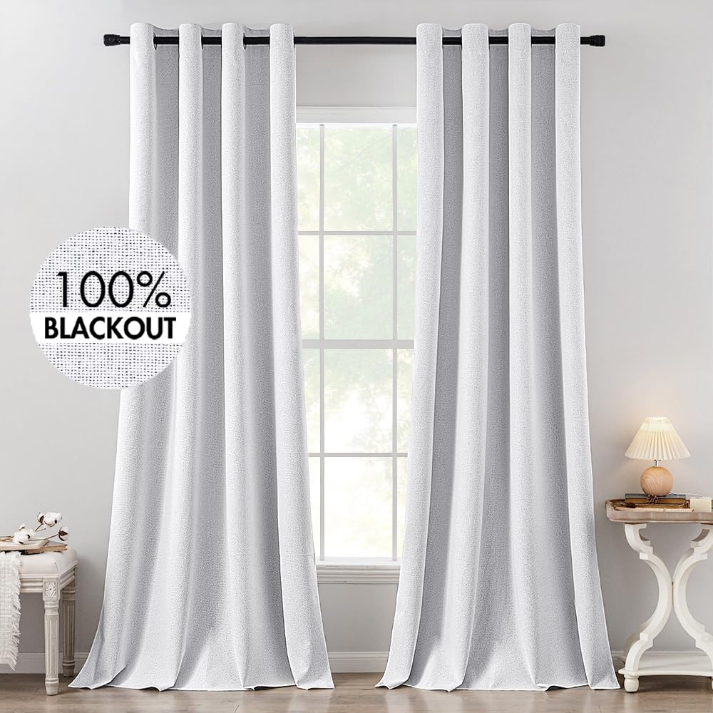 MIULEE 100% Blackout Linen Textured Curtains for Bedroom Solid Thermal Insulated Natural Beige Grommet Room Darkening Curtains & Drapes Luxury Decor for Living Room Nursery 52 x 84 Inch (2 Panels)