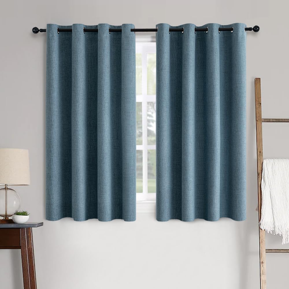 MIULEE 100% Blackout Linen Textured Curtains for Bedroom Solid Thermal Insulated Natural Beige Grommet Room Darkening Curtains & Drapes Luxury Decor for Living Room Nursery 52 x 84 Inch (2 Panels)