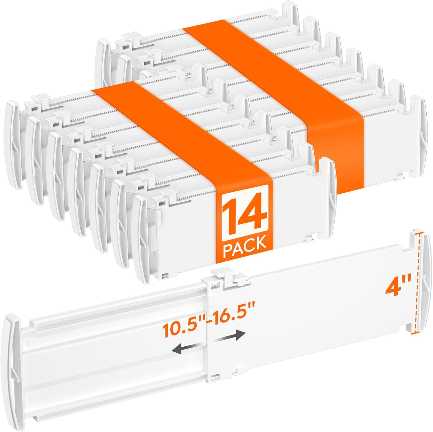 Lifewit Drawer Dividers for Clothes, 3.2" Tall 10.5"-16.5" Expandable Dresser Drawer Organizers, Adjustable White Plastic Separators for Kitchen, Cabinet, Nursery, Socks & Underwear Storage, 4 Pack