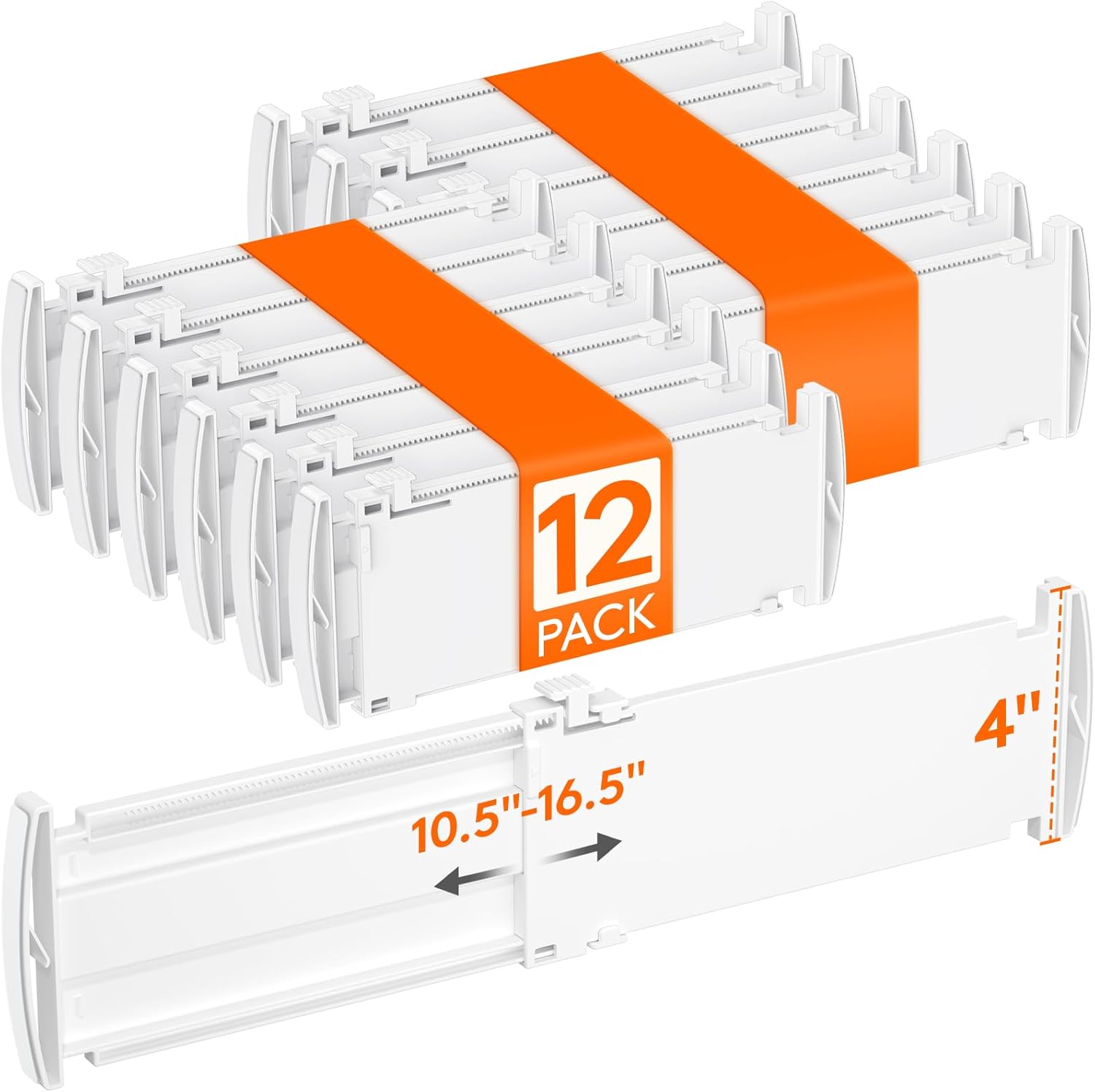 Lifewit Drawer Dividers for Clothes, 3.2" Tall 10.5"-16.5" Expandable Dresser Drawer Organizers, Adjustable White Plastic Separators for Kitchen, Cabinet, Nursery, Socks & Underwear Storage, 4 Pack