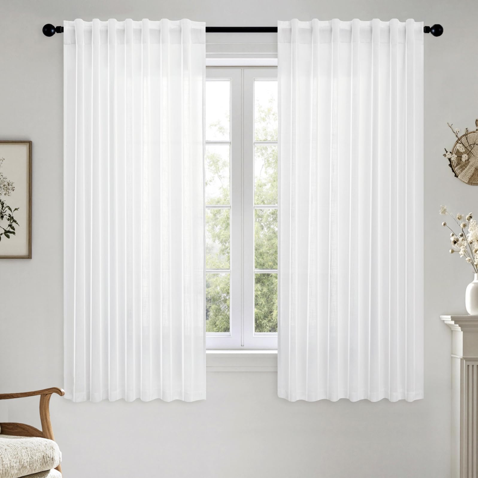 MIULEE Taupe Linen Curtains 84 Inch Length for Bedroom Living Room, Soft Thick Linen Textured Window Drapes Semi Sheer Light Filtering Back Tab Rod Pocket Burlap Look Farmhouse Country Decor, 2 Panels