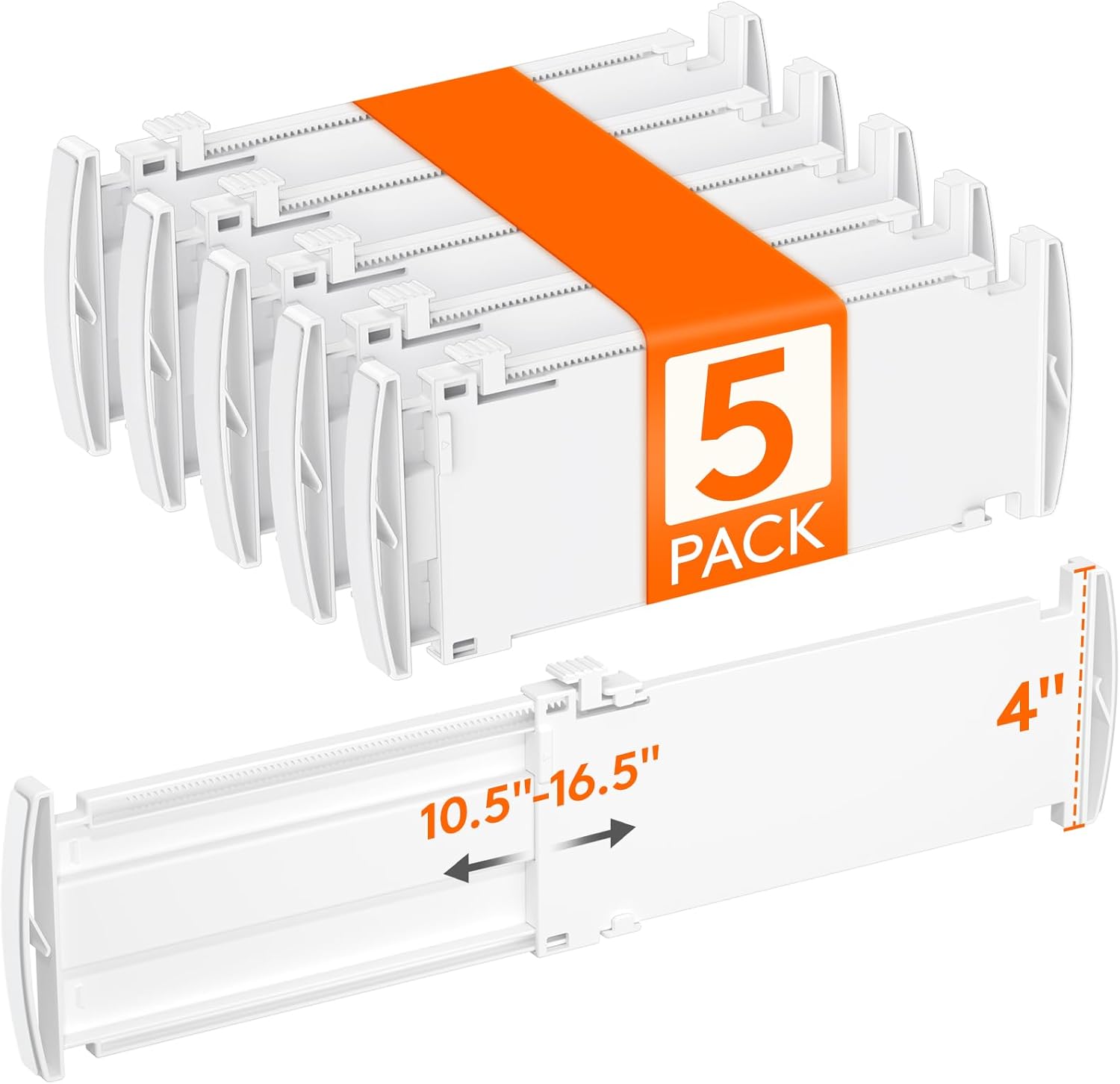 Lifewit Drawer Dividers for Clothes, 3.2" Tall 10.5"-16.5" Expandable Dresser Drawer Organizers, Adjustable White Plastic Separators for Kitchen, Cabinet, Nursery, Socks & Underwear Storage, 4 Pack