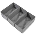 Bructhun Sock Drawer Organizer 3 Pack - Collapsible Fabric Storage Bins for Underwear Divider, Small Closet Organizers with 3 Compartments, Gray