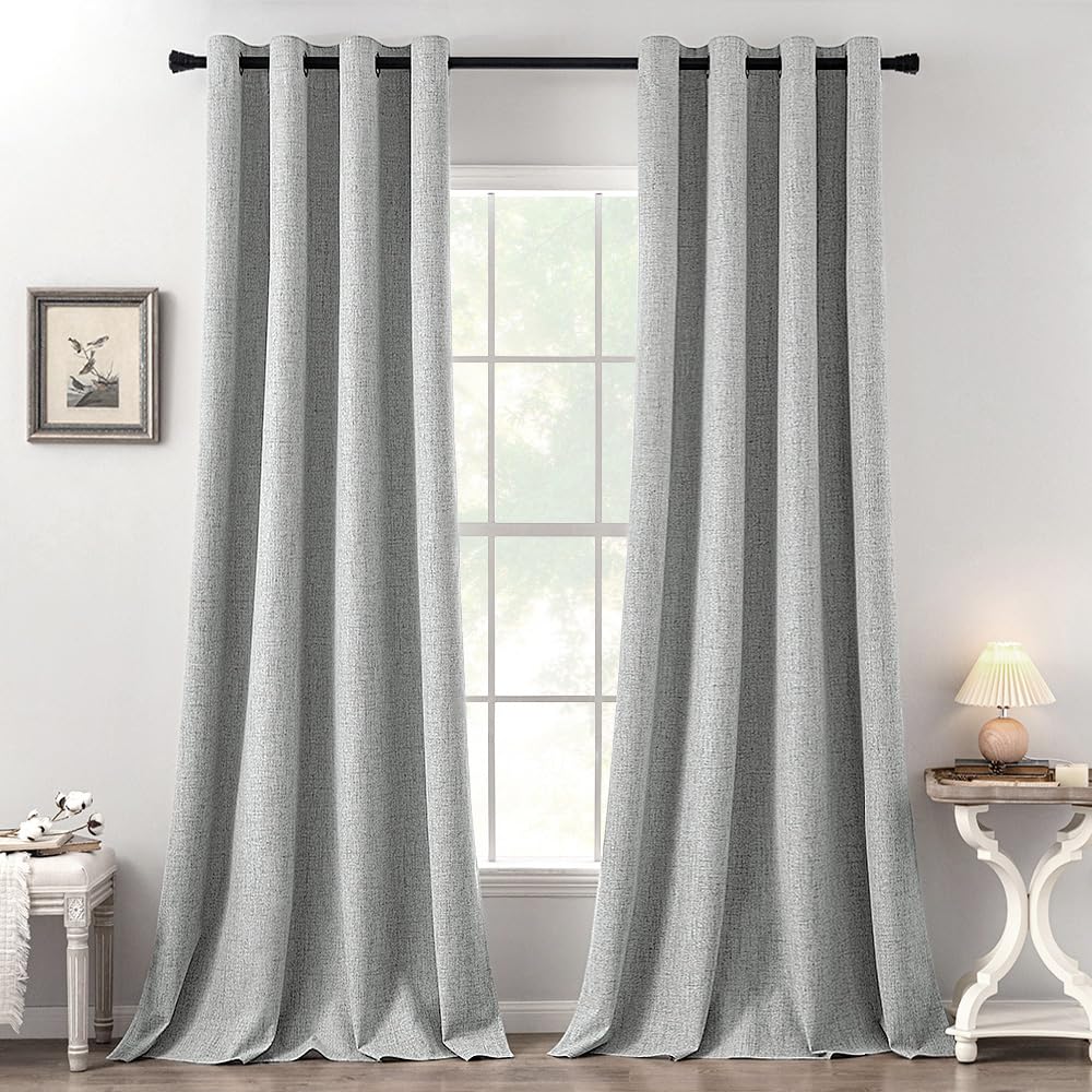 MIULEE 100% Blackout Linen Textured Curtains for Bedroom Solid Thermal Insulated Natural Beige Grommet Room Darkening Curtains & Drapes Luxury Decor for Living Room Nursery 52 x 84 Inch (2 Panels)
