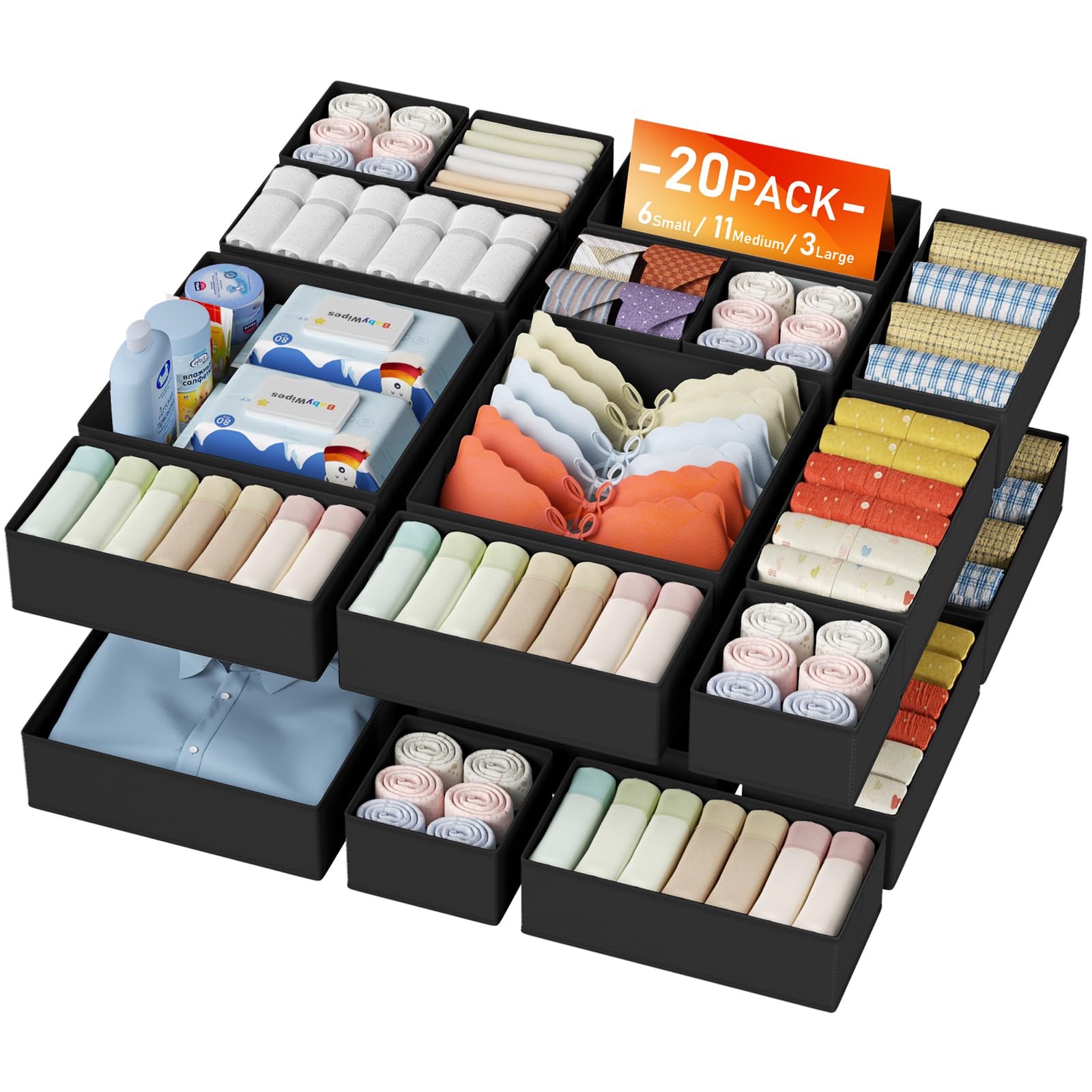 DIMJ Drawer Organizer Clothes Storage - 18 Pack Baby Dresser Organizer for Nursery, Foldable Closet Drawer Organizer Bins for Bedroom Organization, Fabric Storage Dividers for Socks, Underwears, Bras
