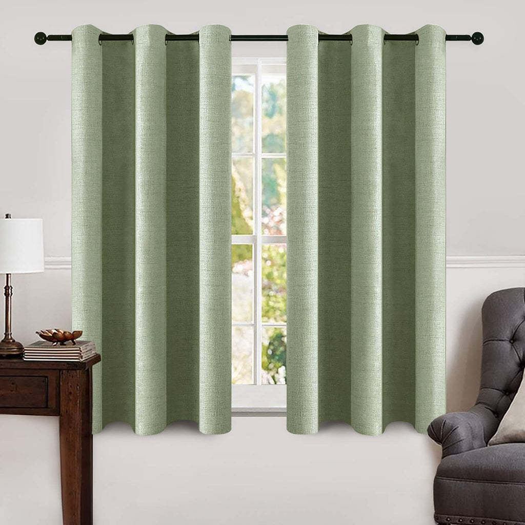 MIULEE 100% Blackout Linen Textured Curtains for Bedroom Solid Thermal Insulated Natural Beige Grommet Room Darkening Curtains & Drapes Luxury Decor for Living Room Nursery 52 x 84 Inch (2 Panels)