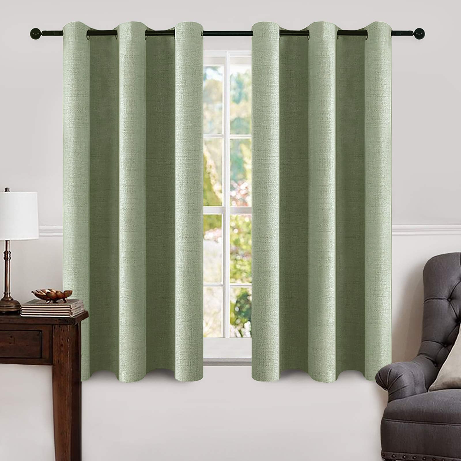 MIULEE 100% Blackout Linen Textured Curtains for Bedroom Solid Thermal Insulated Natural Beige Grommet Room Darkening Curtains & Drapes Luxury Decor for Living Room Nursery 52 x 84 Inch (2 Panels)