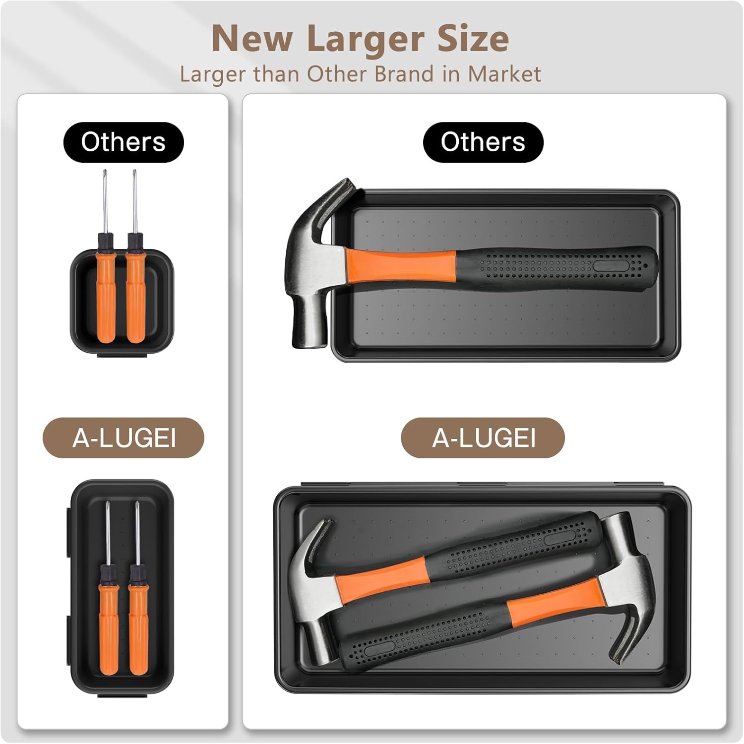 【More Larger Size】A-LUGEI【69 PCS-5 Size】 Tool Box Organizer Tray Divider Set【Black】 Desk Drawer Organizer Bin, Socket Organization and Storage Toolbox for Rolling Tool Chest Cart WorkBench Part Widget