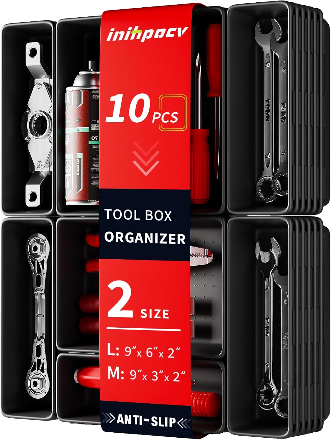 【48PCS & 5 Sizes】 Tool Box Organizer Tray, Toolbox Drawer Organizer with Non-Slip Pads, Desk Drawer Divider Set, Fits Rolling Tool Chest Cabinet for Garage & Workbench