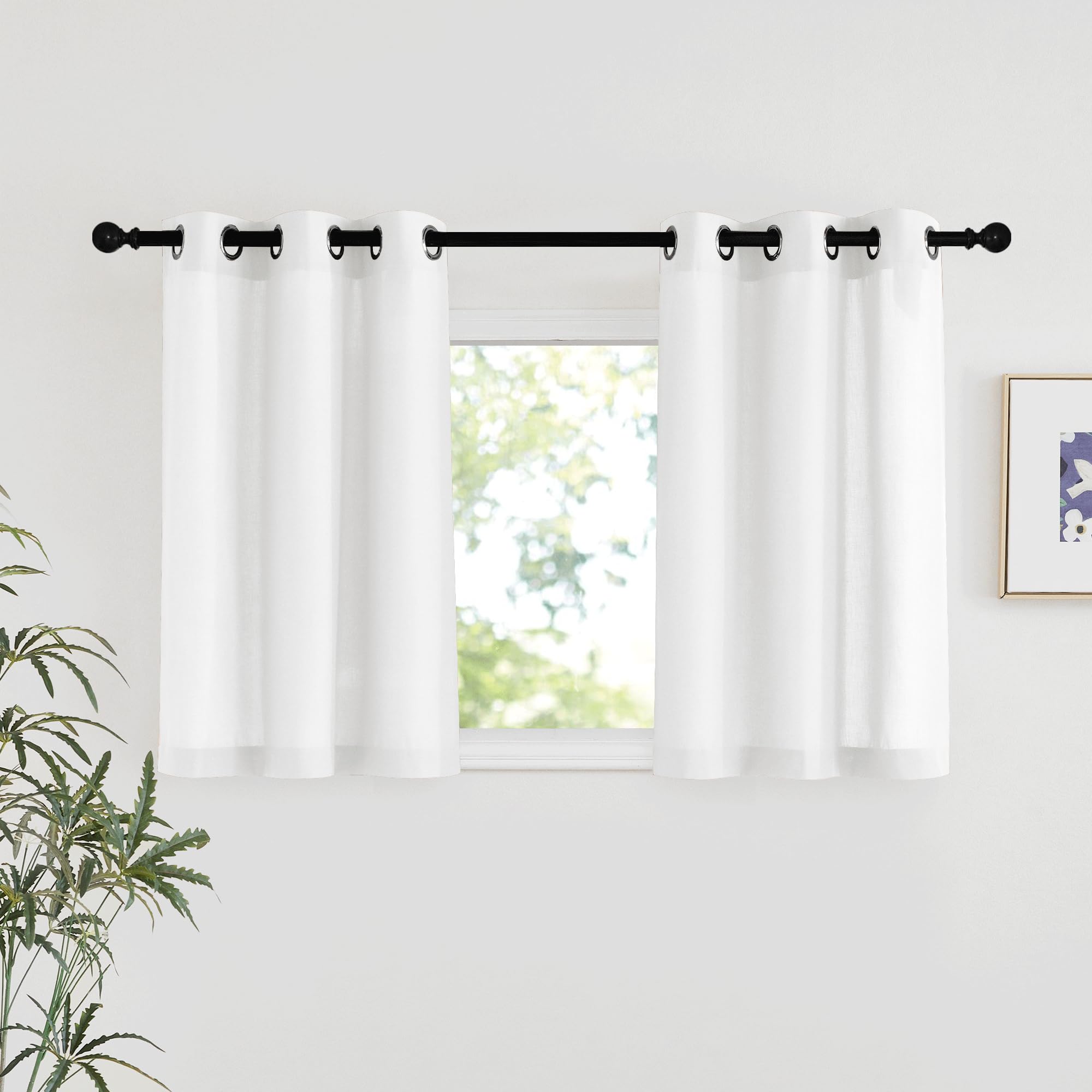 NICETOWN Natural Linen Curtains 84 inch Long 2 Panels Set, Grommet Top Thick Linen Burlap Semi Sheer Vertical Drapes Privacy Assured with Light Filtering for Bedroom/Living Room, W55 x L84