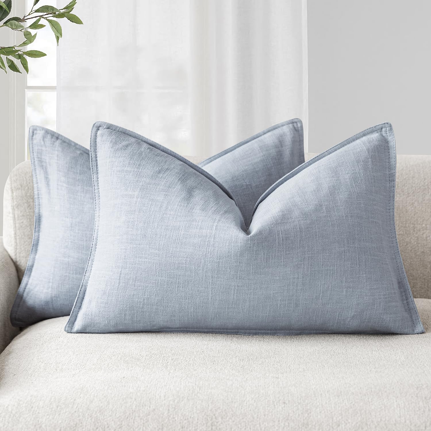 Foindtower Pack of 2, Decorative Linen Soild Throw Pillow Covers Soft Accent Cushion Case Boho Farmhouse Neutral Pillowcase for Couch Sofa Bedroom Living Room Home Decor 20 x 20 Inch Natural Beige