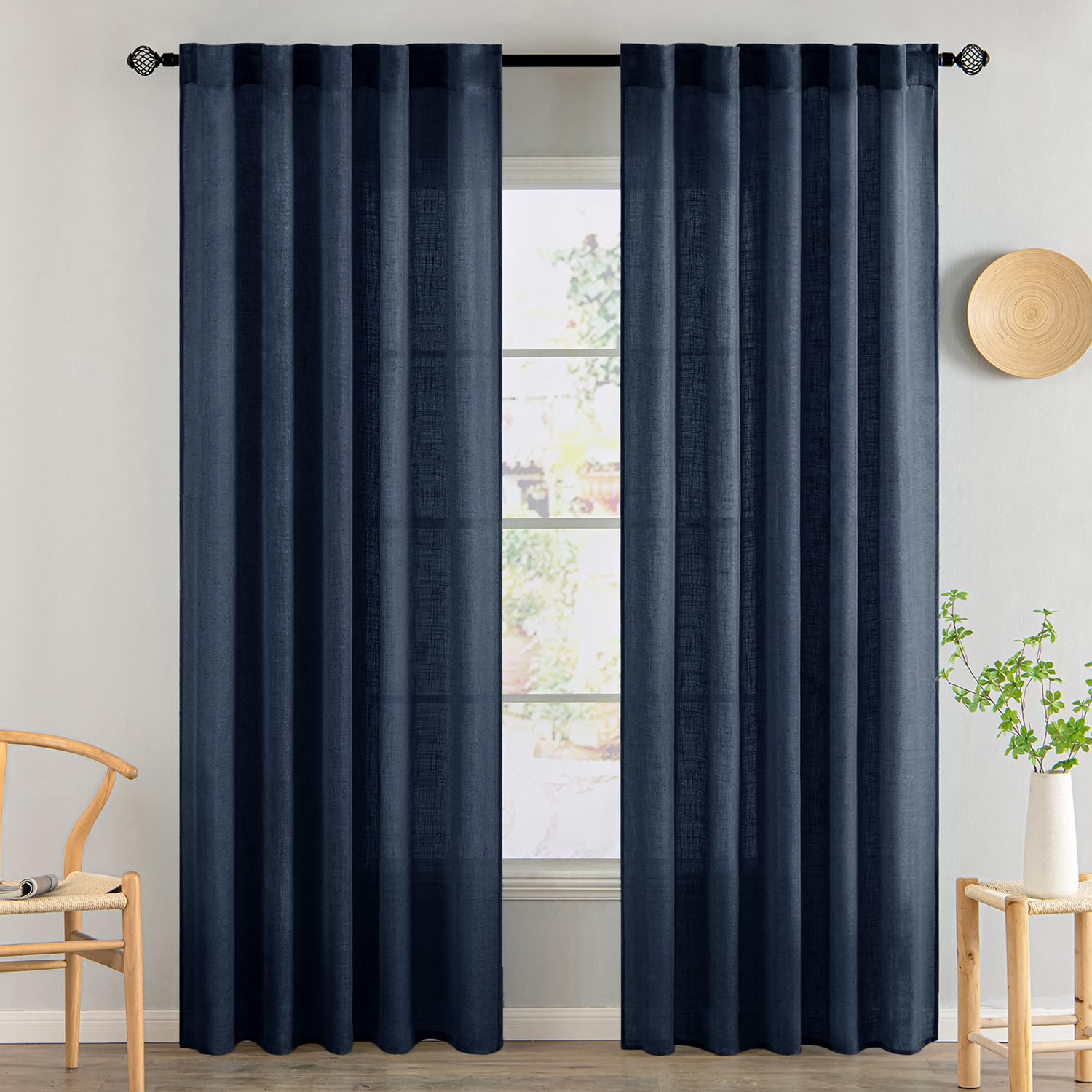 MIULEE Taupe Linen Curtains 84 Inch Length for Bedroom Living Room, Soft Thick Linen Textured Window Drapes Semi Sheer Light Filtering Back Tab Rod Pocket Burlap Look Farmhouse Country Decor, 2 Panels