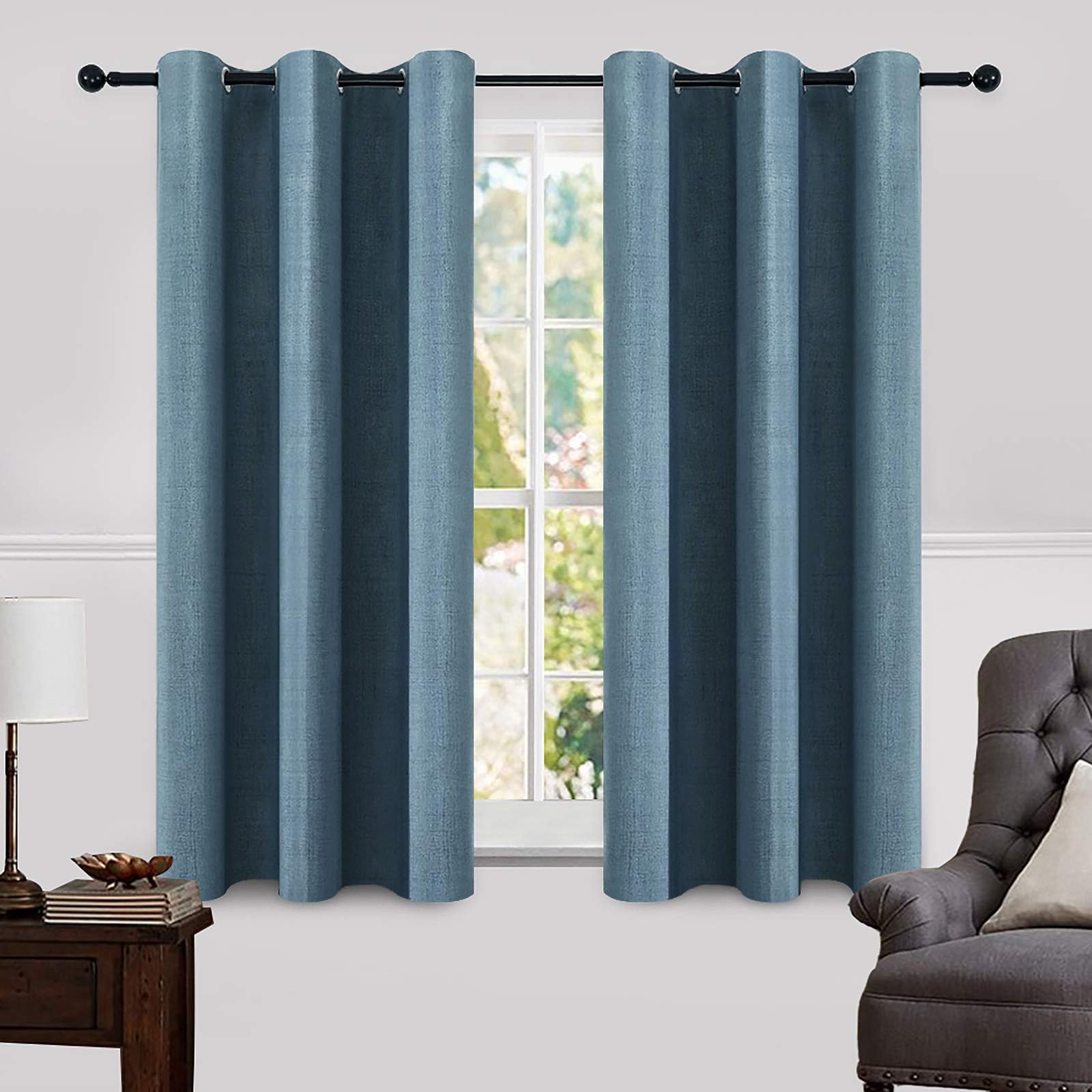 MIULEE 100% Blackout Linen Textured Curtains for Bedroom Solid Thermal Insulated Natural Beige Grommet Room Darkening Curtains & Drapes Luxury Decor for Living Room Nursery 52 x 84 Inch (2 Panels)