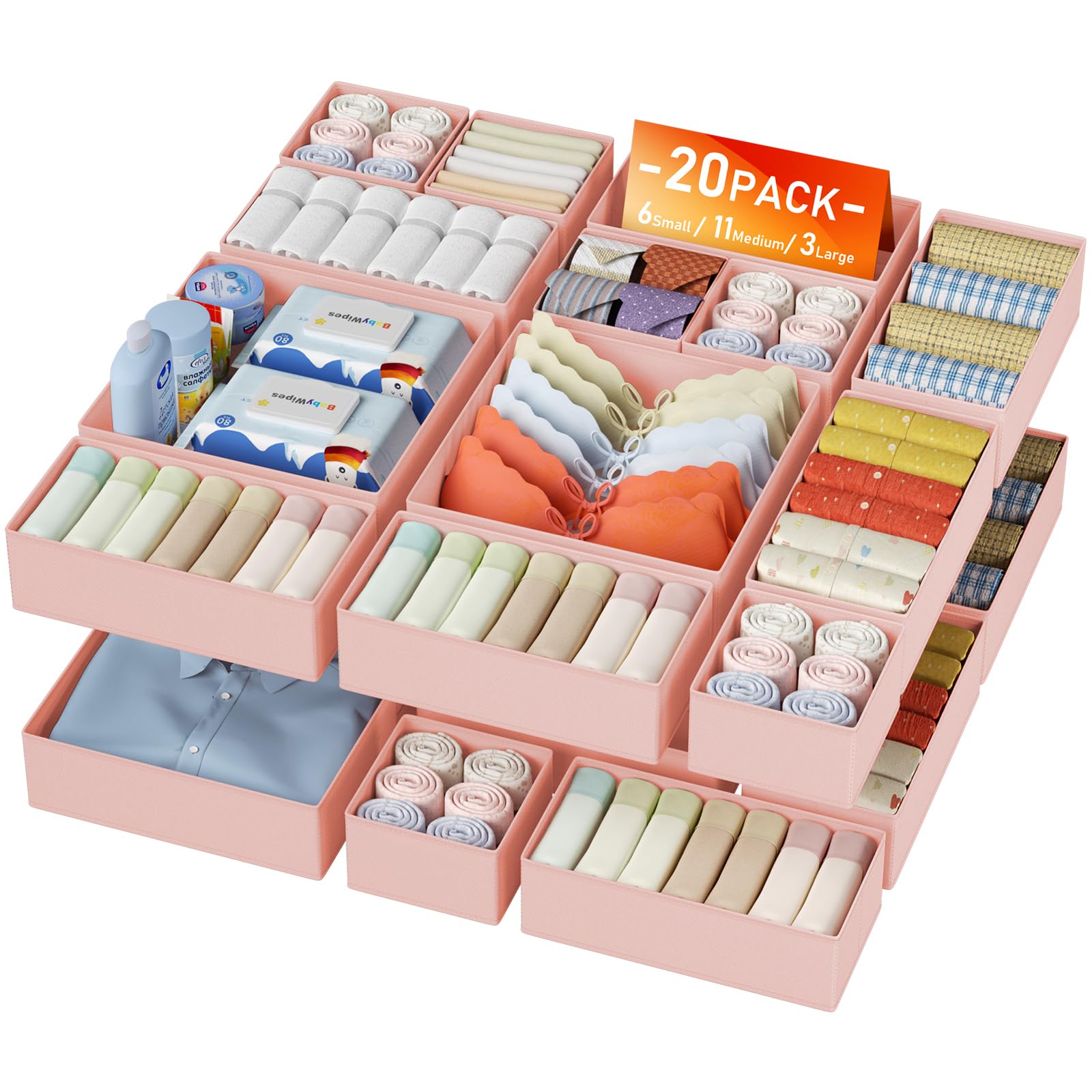 DIMJ Drawer Organizer Clothes Storage - 18 Pack Baby Dresser Organizer for Nursery, Foldable Closet Drawer Organizer Bins for Bedroom Organization, Fabric Storage Dividers for Socks, Underwears, Bras