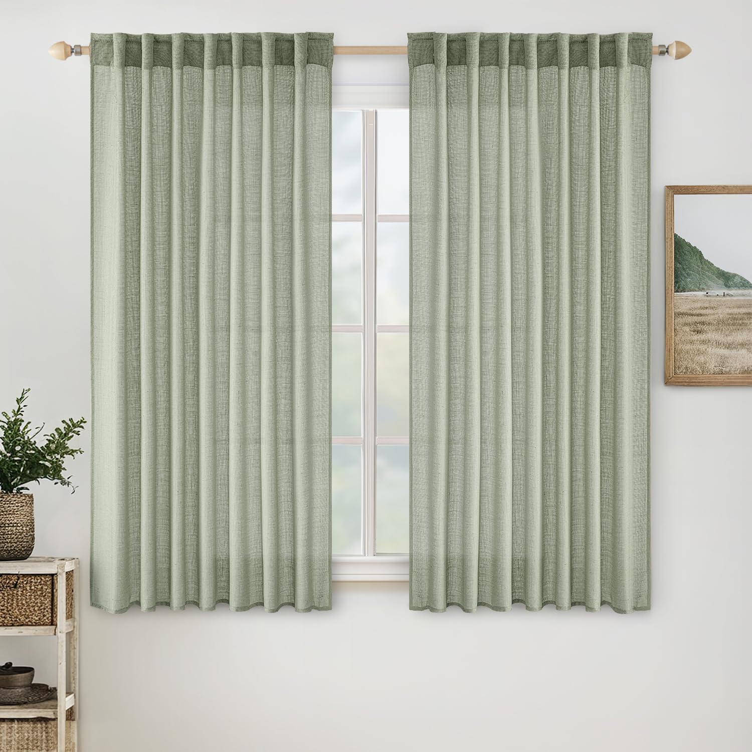 MIULEE Natural White Linen Curtains 84 Inch Long for Bedroom Living Room, Soft Thick Linen Textured Window Drapes Semi Sheer Light Filtering Rod Pocket Back Tab Neutral Farmhouse Cream Ivory 2 Panels
