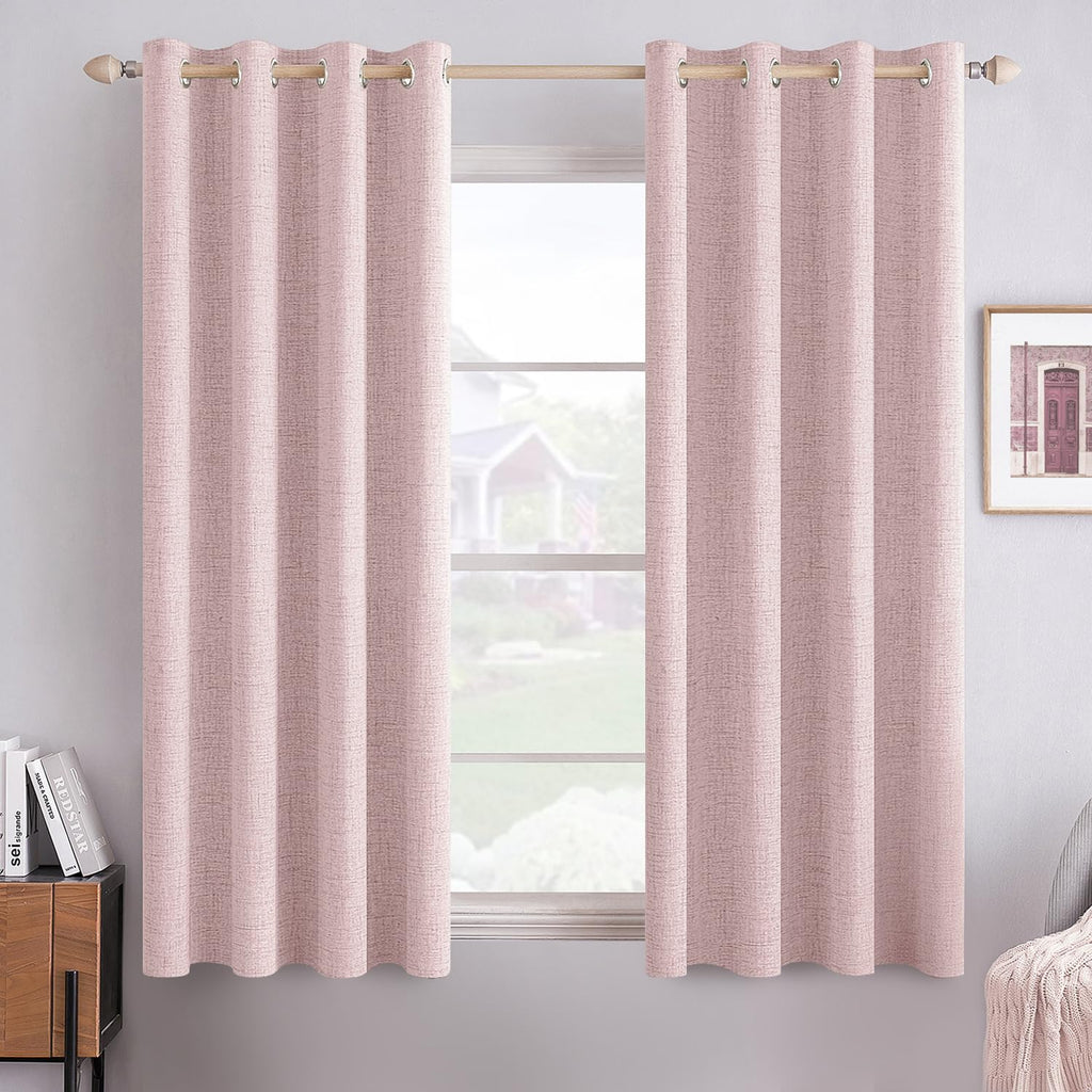 MIULEE 100% Blackout Linen Textured Curtains for Bedroom Solid Thermal Insulated Natural Beige Grommet Room Darkening Curtains & Drapes Luxury Decor for Living Room Nursery 52 x 84 Inch (2 Panels)