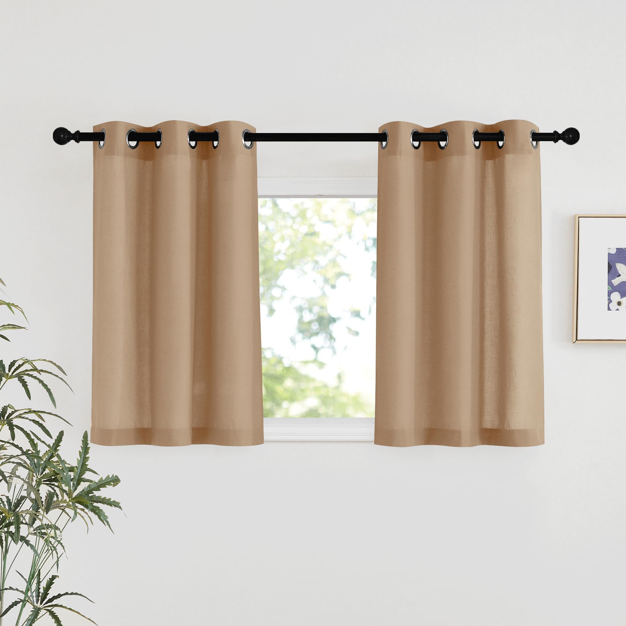 NICETOWN Natural Linen Curtains 84 inch Long 2 Panels Set, Grommet Top Thick Linen Burlap Semi Sheer Vertical Drapes Privacy Assured with Light Filtering for Bedroom/Living Room, W55 x L84