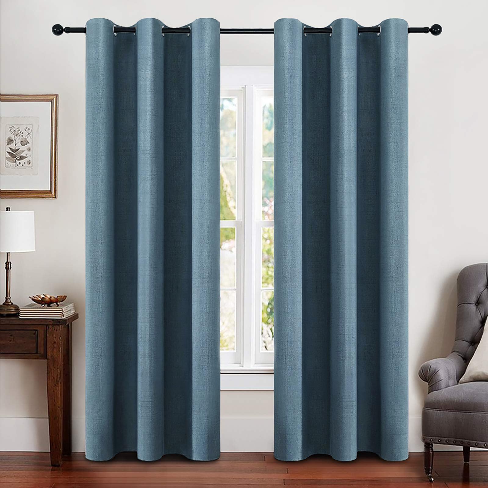 MIULEE 100% Blackout Linen Textured Curtains for Bedroom Solid Thermal Insulated Natural Beige Grommet Room Darkening Curtains & Drapes Luxury Decor for Living Room Nursery 52 x 84 Inch (2 Panels)