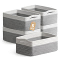5 Pack Small Woven Storage Baskets for Shelves, Cotton Rope Baskets Organizer for Bathroom, Closet & Nursery, Decorative Storage Bins for Organizing Socks, Toys, 11.8"x7.9"x4.7", Khaki/White