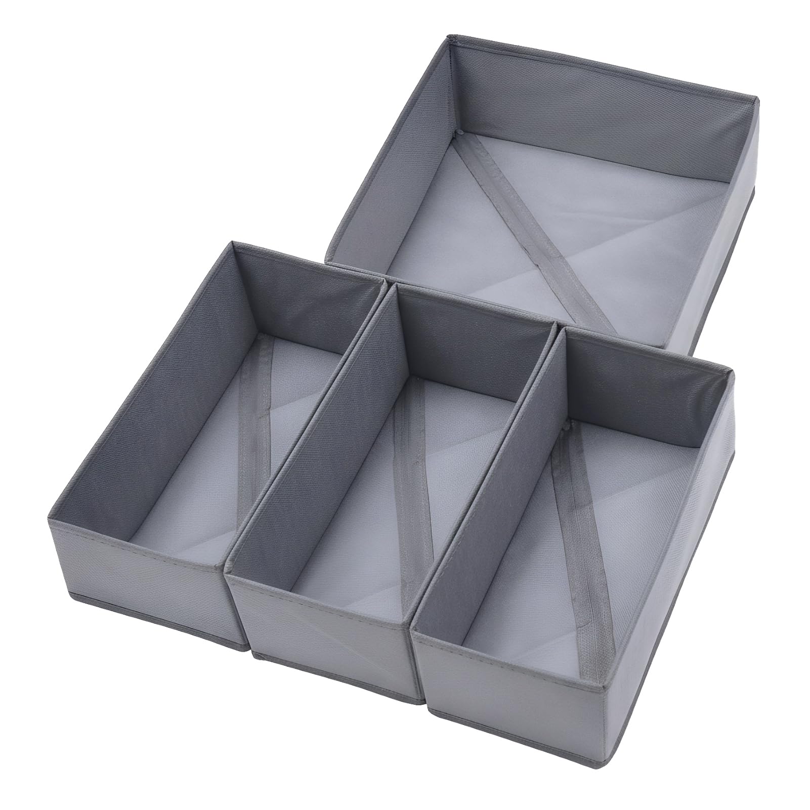 Bructhun Drawer Organizer Set of 4 Beige - Fabric Storage Bins for Clothes, Underwear, Socks & Bras - 11" Dresser Dividers for Bedroom Closet